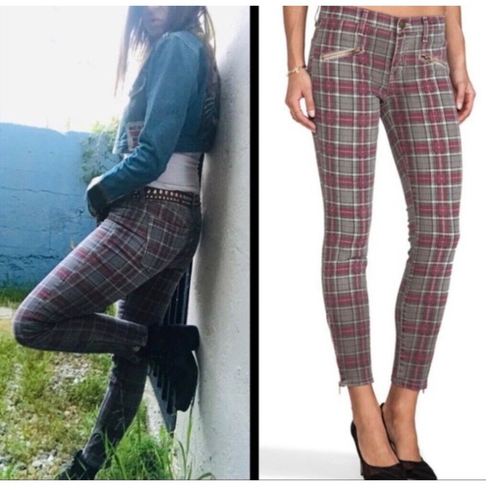 Current/Elliott Jeans Women's Sz 27 Red Plaid The Soho Zip Stiletto Skinny Nwot - Picture 14 of 14